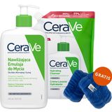 Zestaw CeraVe, emulsja nawilżająca do mycia, skóra normalna i sucha, zapas, 473 ml + 473 ml + frotki na nadgarstki gratis - miniaturka zdjęcia produktu