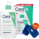Zestaw CeraVe, oczyszczający żel do mycia z ceramidami, skóra normalna i tłusta, zapas, 473 ml + 473 ml + frotki na nadgarstki gratis - miniaturka zdjęcia produktu