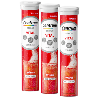 Zestaw Centrum Vital Senior z żeń‑szeniem, smak wiśniowy, 3 x 20 tabletek musujących - zdjęcie produktu