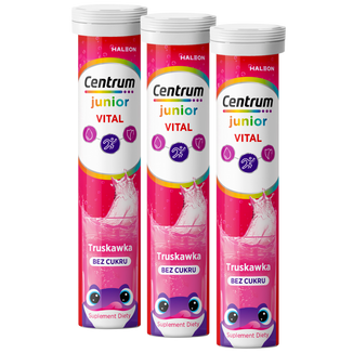 Zestaw Centrum Vital Junior, dla dzieci od 4 lat, smak truskawkowy, 3 x 20 tabletek musujących - zdjęcie produktu