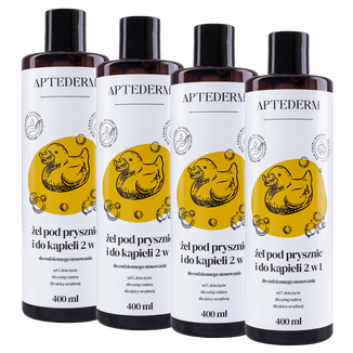 Zestaw Aptederm, żel pod prysznic i do kąpieli 2w1 dla całej rodziny, skóra wrażliwa, od 1 dnia życia, 4 x 400 ml - zdjęcie produktu
