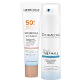 Zestaw Dermedic Sunbrella, tonujący, lekki krem ochronny do twarzy, skóra wrażliwa, SPF 50+, 40 ml + woda termalna, 50 ml - miniaturka zdjęcia produktu