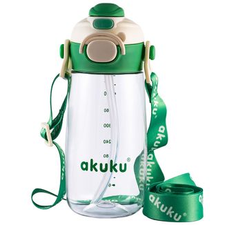 Akuku, szkolny bidon ze słomką, zielony, 480 ml Akuku, szkolny bidon ze słomką, zielony, 480 ml - zdjęcie produktu