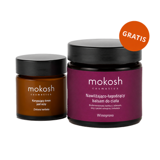 Mokosh, korygujący krem pod oczy, zielona herbata, 30 ml + balsam nawilżająco-łagodzący do ciała, winogrono, 60 ml gratis - zdjęcie produktu