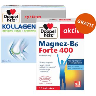 Doppelherz system Kollagen 11000 Plus, 25 ml x 30 ampułek + Magnez-B6 Forte 400, 30 tabletek gratis - zdjęcie produktu