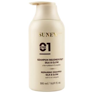 SunewMed+ Silk & Glow, szampon regenerujący z kompleksem 5 olejków, 500 ml - zdjęcie produktu