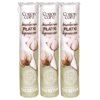 Zestaw CottonCare, płatki kosmetyczne, okrągłe, 3 x 120 sztuk - zdjęcie produktu