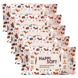 Zestaw Happi Soft, chusteczki nawilżane dla niemowląt i dzieci, od urodzenia, 5 x 64 sztuki - zdjęcie produktu