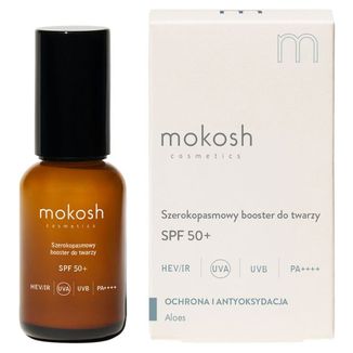 Mokosh, szerokopasmowy booster do twarzy, SPF 50+, aloes, 30 ml Mokosh, szerokopasmowy booster do twarzy, SPF 50+, aloes, 30 ml - zdjęcie produktu