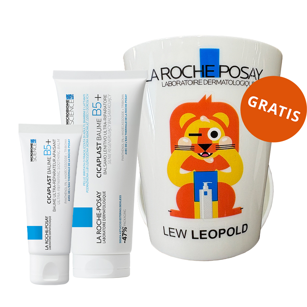 La Roche Posay Zestaw La Roche-Posay Cicaplast Baume B5+, kojący balsam regenerujący, 100 ml + 40 ml + kubeczek do mycia zębów gratis