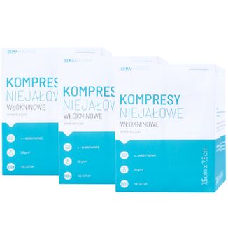 Zestaw SEMA Protect, kompresy niejałowe, włókninowe, 7,5 cm x 7,5 cm, 3 x 100 sztuk - zdjęcie produktu