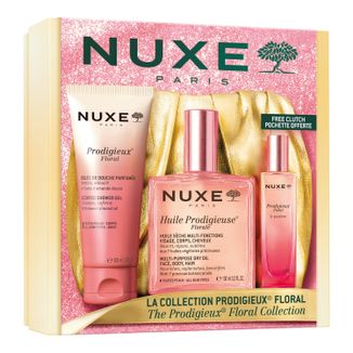 Zestaw Nuxe Prodigieux Florale Kultowy, suchy olejek, 50 ml + perfumy, 15 ml + żel pod prysznic, 100 ml + złota kopertówka gratis - zdjęcie produktu