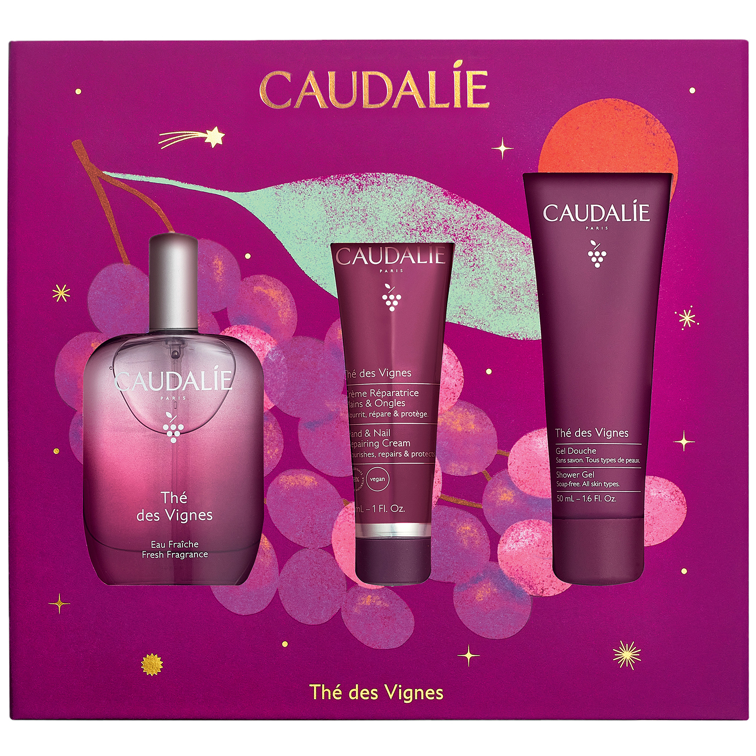 Nieznana Zestaw Caudalie The des Vignes, orzeźwiająca woda, 50 ml + prezent: żel pod prysznic, 50 ml + krem do rąk, 30 ml