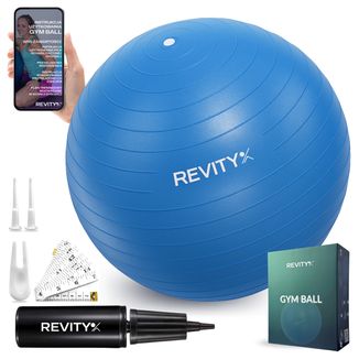 Revity Gym Ball, piłka do ćwiczeń, PVC, antypoślizgowa, 55–75 cm, niebieska, zestaw z pompką, 1 sztuka Revity Gym Ball, piłka do ćwiczeń, PVC, antypoślizgowa, 55–75 cm, niebieska, zestaw z pompką, 1 sztuka - zdjęcie produktu
