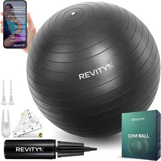 Revity Gym Ball, piłka do ćwiczeń, PVC, antypoślizgowa, 55–75 cm, czarna, zestaw z pompką, 1 sztuka - zdjęcie produktu