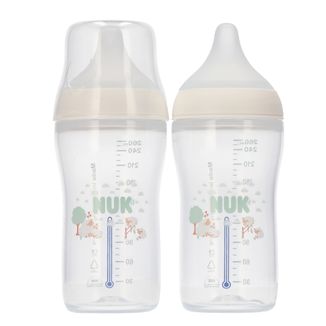 NUK Perfect Match, zestaw butelek antykolkowych ze smoczkiem silikonowym, rozmiar M, Owca i Hipopotam, od 3 miesiąca, 2 x 260 ml - zdjęcie produktu