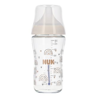 NUK Perfect Match, szklana butelka antykolkowa ze smoczkiem silikonowym, rozmiar M, Tęcza, od 3 miesiąca, 230 ml NUK Perfect Match, szklana butelka antykolkowa ze smoczkiem silikonowym, rozmiar M, Tęcza, od 3 miesiąca, 230 ml - zdjęcie produktu