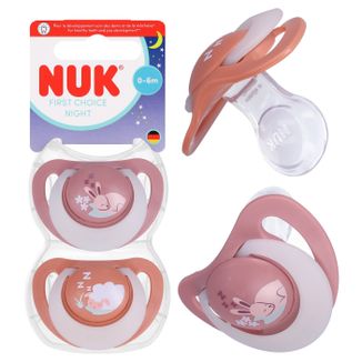 NUK First Choice, smoczek uspokajający, 0-6 miesięcy, silikonowy, anatomiczny, Królik i Owca, 2 sztuki NUK First Choice, smoczek uspokajający, 0-6 miesięcy, silikonowy, anatomiczny, Królik i Owca, 2 sztuki - zdjęcie produktu