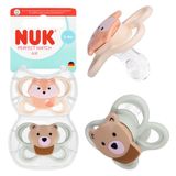 NUK Perfect Match, smoczek uspokajający, 0-6 miesięcy, silikonowy, anatomiczny, Lis i Miś, 2 sztuki - miniaturka zdjęcia produktu