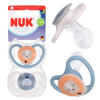 NUK Perfect Match Air Night, smoczek uspokajający, świecący w ciemności, 18-36 miesięcy, silikonowy, anatomiczny, Lew, 2 sztuki - zdjęcie produktu
