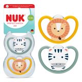 NUK Perfect Match, smoczek uspokajający, 18-36 miesięcy, silikonowy, anatomiczny, Zebra i Lew, 2 sztuki - miniaturka zdjęcia produktu