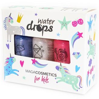 Maga Cosmetics Water Drops, zestaw lakierów wodnych do paznokci dla dzieci, Ada w Akademii Brokatu, 3 x 6 ml - zdjęcie produktu