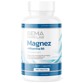 SEMA Maxi Lab Magnez + Witamina B6, 100 tabletek SEMA Maxi Lab Magnez + Witamina B6, 100 tabletek - zdjęcie produktu