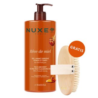 Nuxe Reve de Miel, ultrabogaty żel do mycia twarzy i ciała z miodem, 750 ml + szczotka do ciała gratis Nuxe Reve de Miel, ultrabogaty żel do mycia twarzy i ciała z miodem, 750 ml + szczotka do ciała gratis - zdjęcie produktu