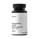 Sundose Ashwagandha, Magnez, Witaminy B6 i D3, 90 kapsułek Sundose Ashwagandha, Magnez, Witaminy B6 i D3, 90 kapsułek - miniaturka zdjęcia produktu