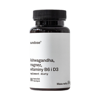 Sundose Ashwagandha, Magnez, Witaminy B6 i D3, 90 kapsułek - zdjęcie produktu