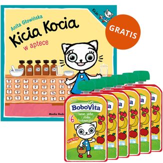 Zestaw BoboVita Kicia Kocia Mus w tubce, jabłko, banan, truskawka, 6 x 100 g + Kicia Kocia w aptece, książeczka dla dzieci gratis Zestaw BoboVita Kicia Kocia Mus w tubce, jabłko, banan, truskawka, 6 x 100 g + Kicia Kocia w aptece, książeczka dla dzieci gratis - zdjęcie produktu