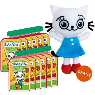 Zestaw BoboVita Kicia Kocia Mus w tubce, jabłko, banan, truskawka, 12 x 100 g + maskotka gratis - zdjęcie produktu