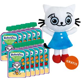 Zestaw BoboVita Kicia Kocia Mus w tubce, jabłko, mango, pomarańcza, 12 x 100 g + maskotka gratis Zestaw BoboVita Kicia Kocia Mus w tubce, jabłko, mango, pomarańcza, 12 x 100 g + maskotka gratis - zdjęcie produktu