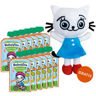 Zestaw BoboVita Kicia Kocia Mus w tubce, gruszka, banan, morela, 12 x 100 g + maskotka gratis Zestaw BoboVita Kicia Kocia Mus w tubce, gruszka, banan, morela, 12 x 100 g + maskotka gratis - zdjęcie produktu