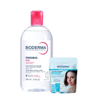 Zestaw Bioderma Sensibio H2O, woda micelarna, skóra wrażliwa, 500 ml + mini produkty Bioderma Hydrabio Odkryj i Testuj - zdjęcie produktu