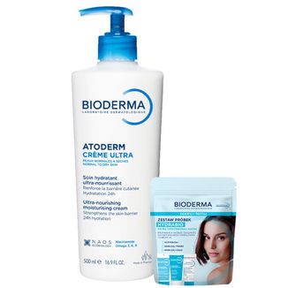 Zestaw Bioderma Atoderm Creme Ultra, ultra-odżywczy krem nawilżający do ciała, 500 ml + mini produkty Bioderma Hydrabio Odkryj i Testuj - zdjęcie produktu