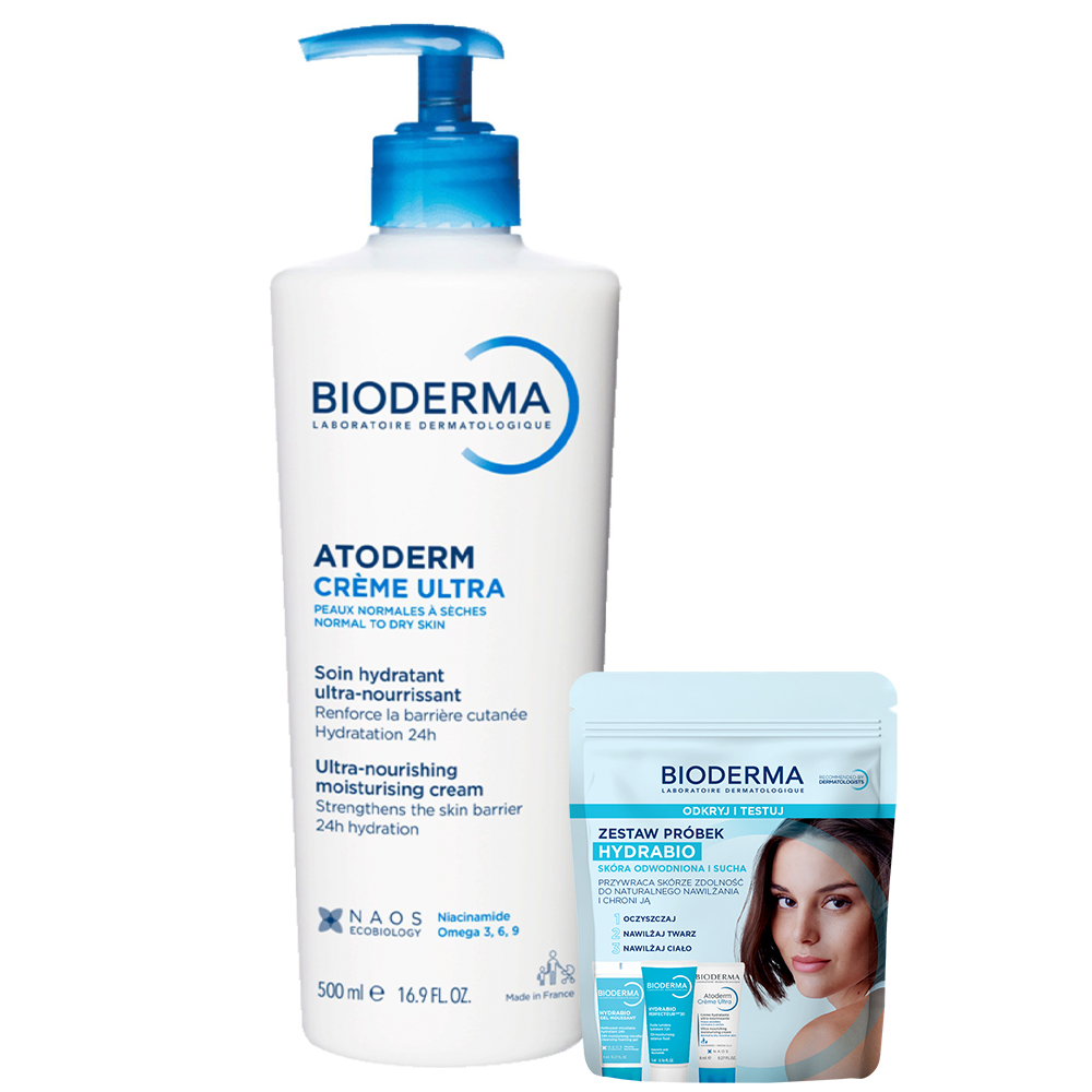 Набор Bioderma Atoderm Creme Ultra, крем для тела 500 мл и мини-продукты Hydrabio, для сухой и чувствительной кожи