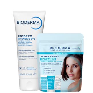 Zestaw Bioderma Atoderm Intensive Eye, pielęgnacja podrażnionej skóry powiek 3w1, 100 ml + mini produkty Bioderma Hydrabio Odkryj i Testuj - zdjęcie produktu