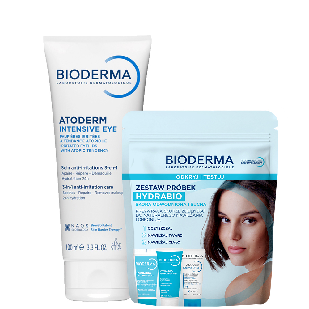 Bioderma Zestaw Bioderma Atoderm Intensive Eye, pielęgnacja podrażnionej skóry powiek 3w1, 100 ml + mini produkty Bioderma Hydrabio Odkryj i Testuj — Inhaltsstoffe und Bewertung
