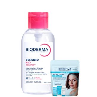 Zestaw Bioderma Sensibio H2O, woda micelarna, skóra wrażliwa, z dozownikiem, 500 ml + mini produkty Bioderma Hydrabio Odkryj i Testuj - zdjęcie produktu