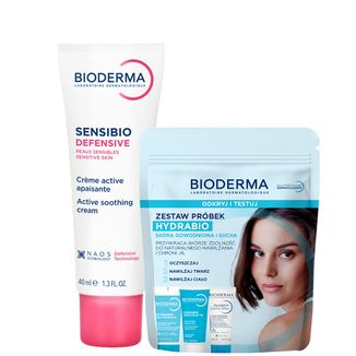 Zestaw Bioderma Sensibio Defensive, kojący krem do twarzy, skóra wrażliwa, 40 ml + mini produkty Bioderma Hydrabio Odkryj i Testuj - zdjęcie produktu