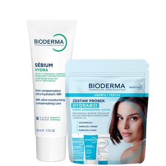 Zestaw Bioderma Sebium Hydra, krem nawilżający do skóry tłustej i ze skłonnością do trądziku, 40 ml + mini produkty Bioderma Hydrabio Odkryj i Testuj - zdjęcie produktu
