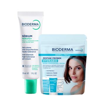 Zestaw Bioderma Sebium Kerato+, żel-krem przeciw niedoskonałościom do cery trądzikowej, 30 ml + mini produkty Bioderma Hydrabio Odkryj i Testuj - zdjęcie produktu