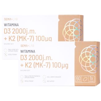Zestaw SEMA Lab Witamina D3 2000 j.m + K2 (MK-7) 100 µg, 2 x 60 kapsułek miękkich - zdjęcie produktu