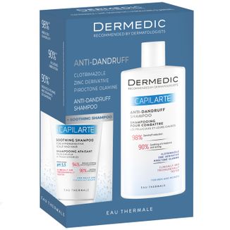 Zestaw Dermedic Capilarte, szampon zwalczający łupież i jego przyczyny, 300 ml + szampon kojący do włosów i nadwrażliwej skóry, 150 ml - zdjęcie produktu