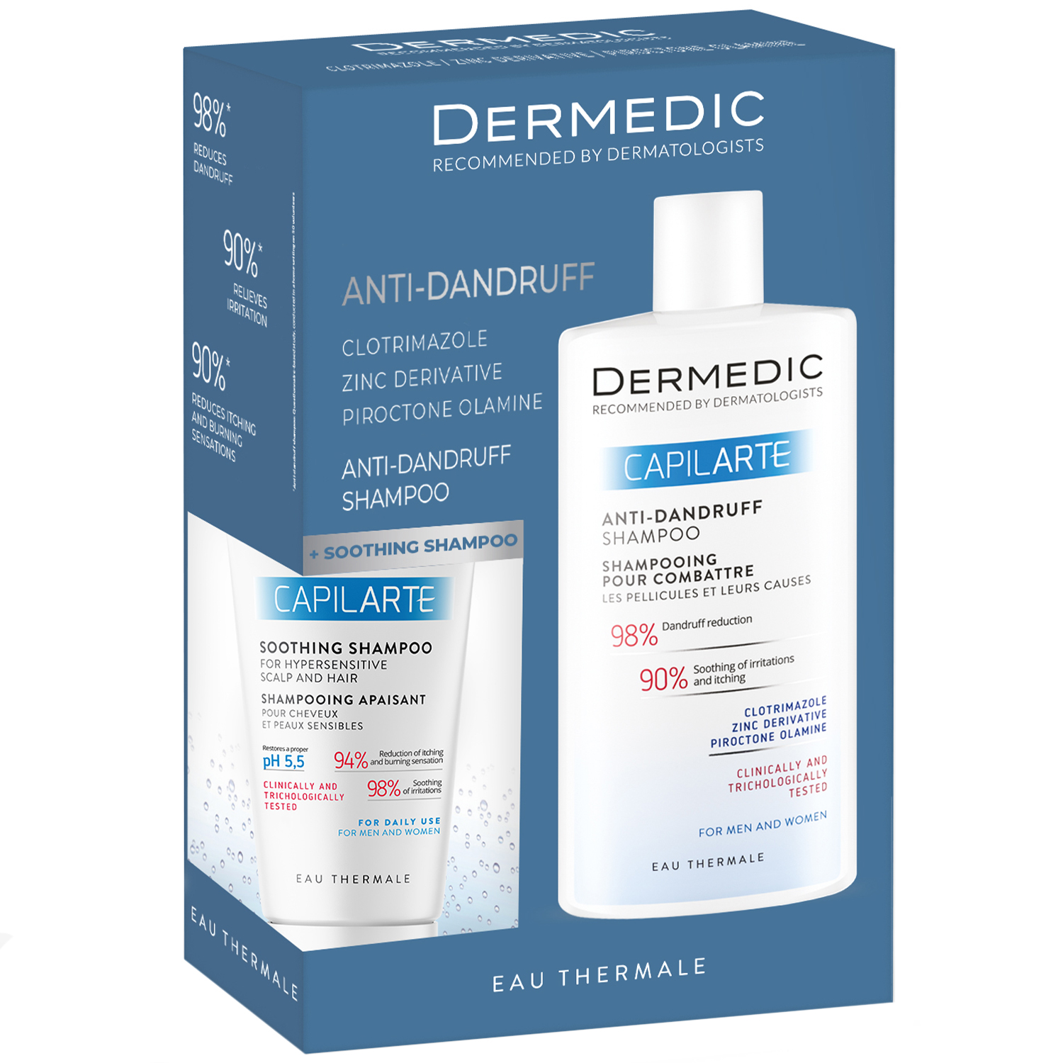 Dermedic Zestaw Dermedic Capilarte, szampon zwalczający łupież i jego przyczyny, 300 ml + szampon kojący do włosów i nadwrażliwej skóry, 150 ml