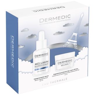 Zestaw Dermedic Melumin, serum depigmentacyjne, 30 ml + ochronny krem na dzień, SPF 50+, 15 ml - zdjęcie produktu