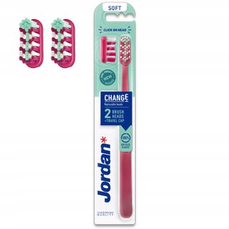 Jordan Change, szczoteczka do zębów z wymienną końcówką, Soft, 1 sztuka + końcówki wymienne, 2 sztuki Jordan Change, szczoteczka do zębów z wymienną końcówką, Soft, 1 sztuka + końcówki wymienne, 2 sztuki - zdjęcie produktu