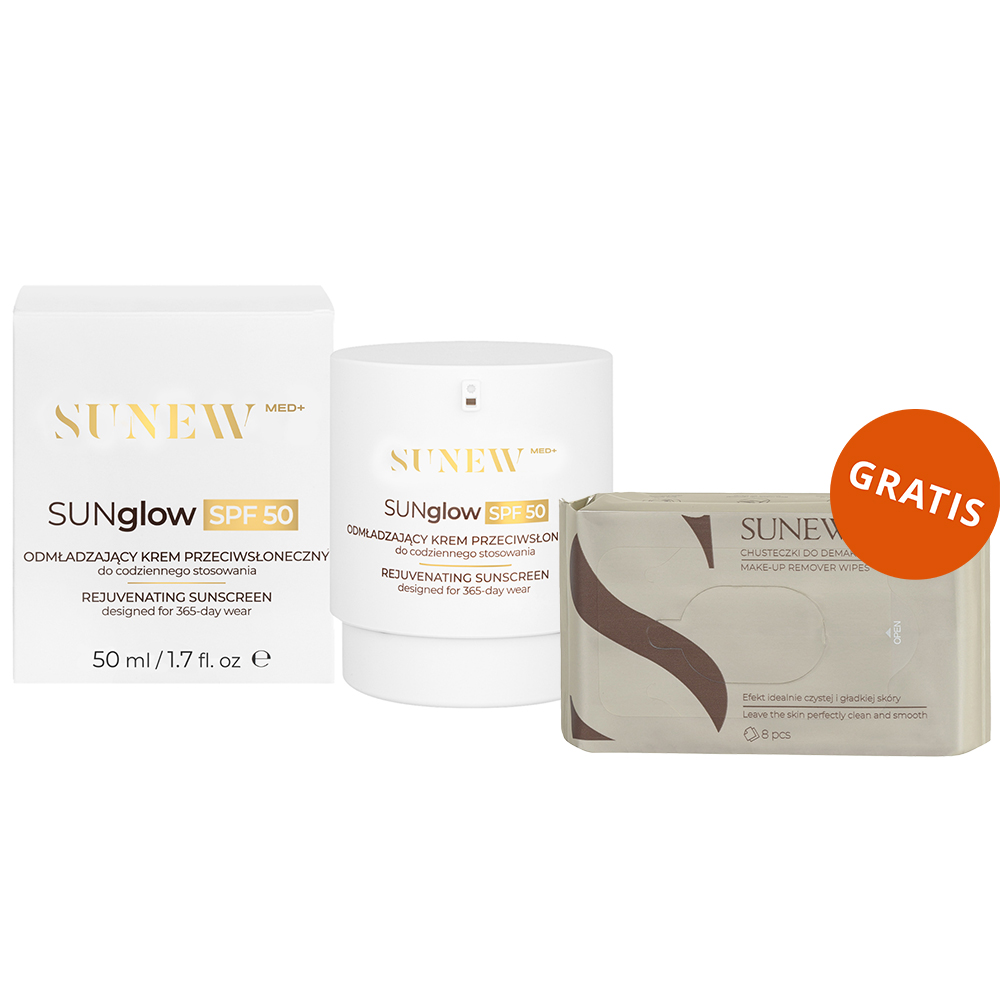 Nieznana SunewMed+ SUNglow SPF 50 odmładzający krem przeciwsłoneczny do twarzy, 50 ml + chusteczki do demakijażu, 8 sztuk gratis — Inhaltsstoffe und Bewertung