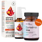 Aura Herbals Witamina D3 4000 IU + K2 75 µg Forte, krople, 50 ml + Floradrop Femi Probiotyk, 20 kapsułek gratis - miniaturka zdjęcia produktu